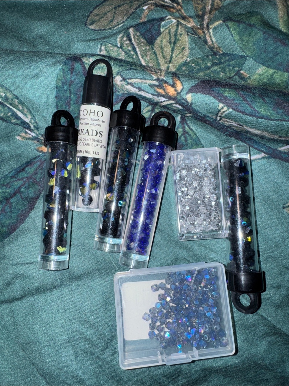 Michaels Blue and Black Assorted Glass Bead Vials - bicones